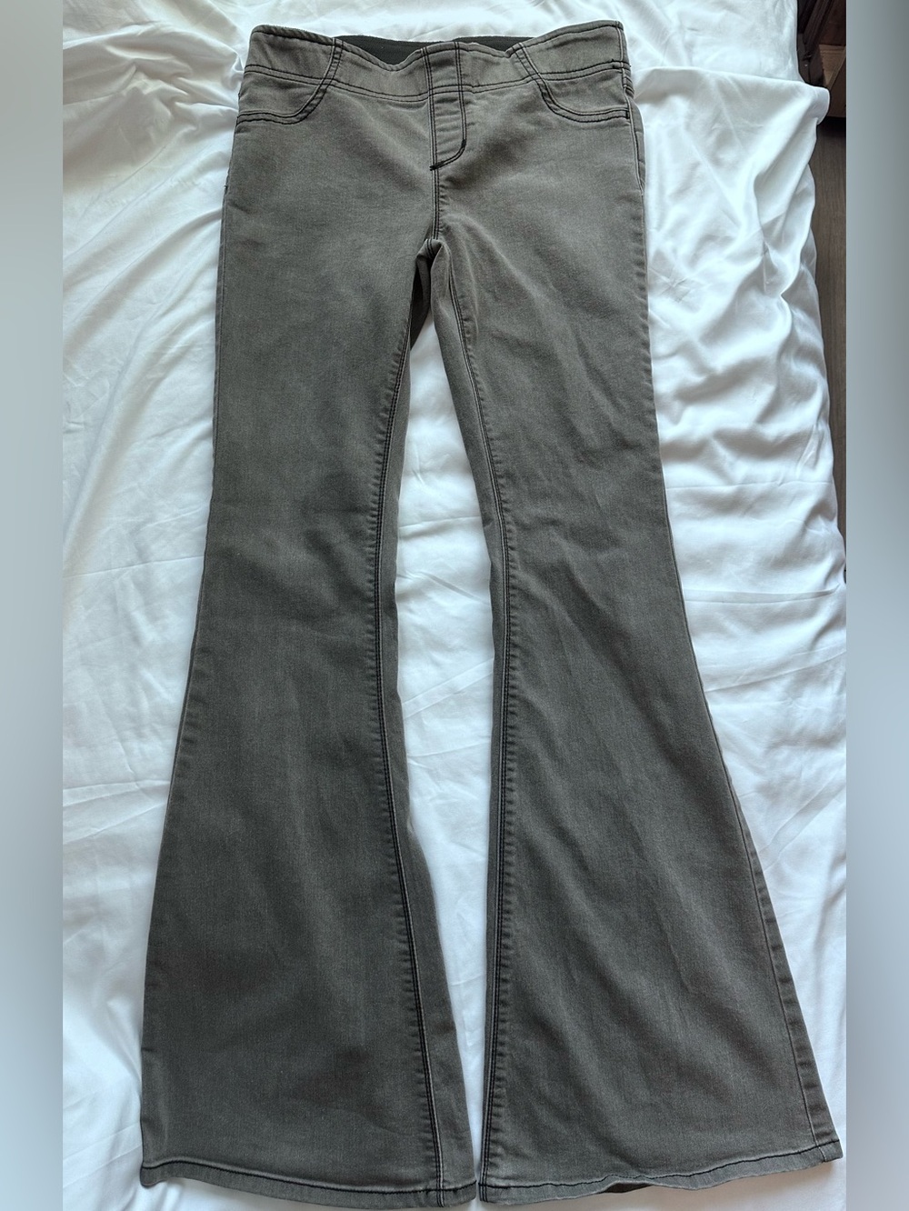Free People Pull On Bell Bottom Flare Jeans Gray Stretch Denim W27